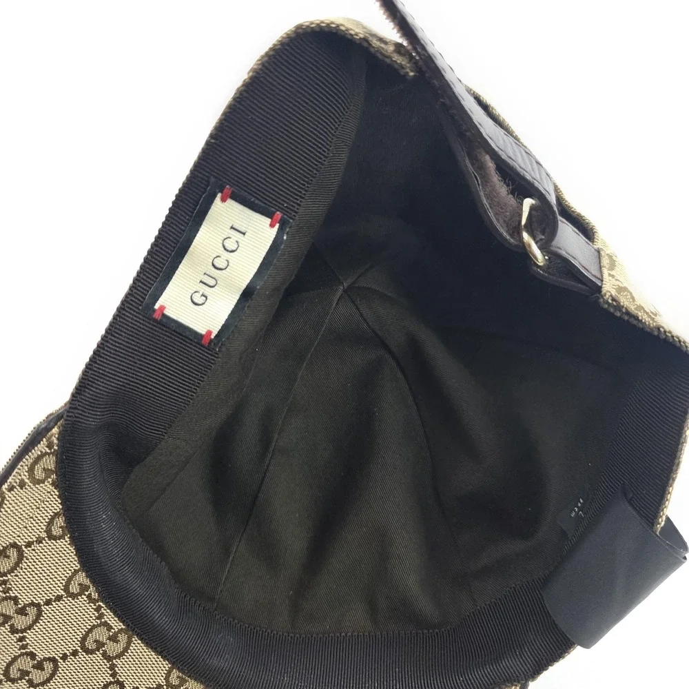 Gucci Hat Cap Strap Back Beige GG Monogram Web Stripe Mens Large Italy